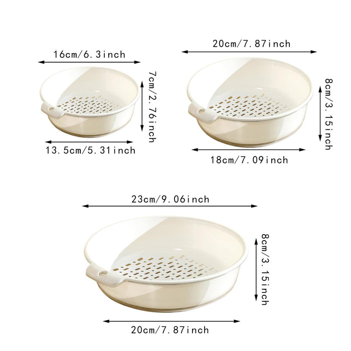 3 Pieces Vegetable Washing Basket Practical for Household Counter Restaurant White