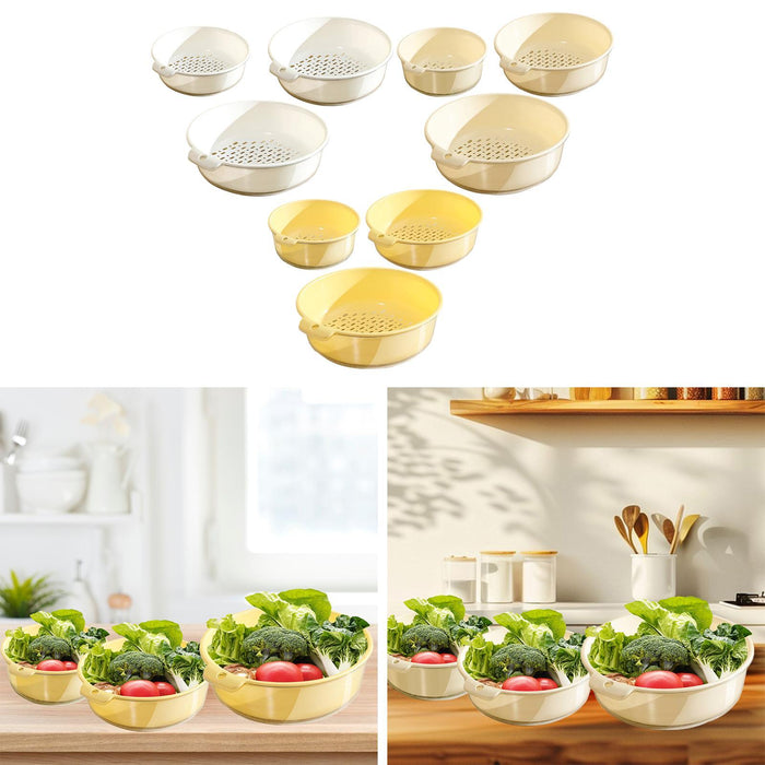 3 Pieces Vegetable Washing Basket Practical for Household Counter Restaurant White