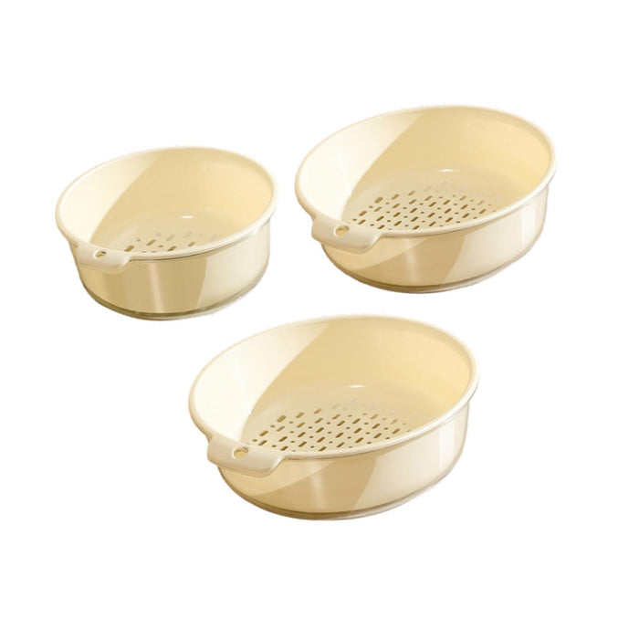 3 Pieces Vegetable Washing Basket Practical for Household Counter Restaurant Warm White