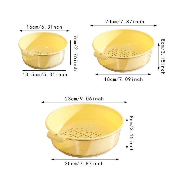 3 Pieces Vegetable Washing Basket Practical for Household Counter Restaurant Yellow