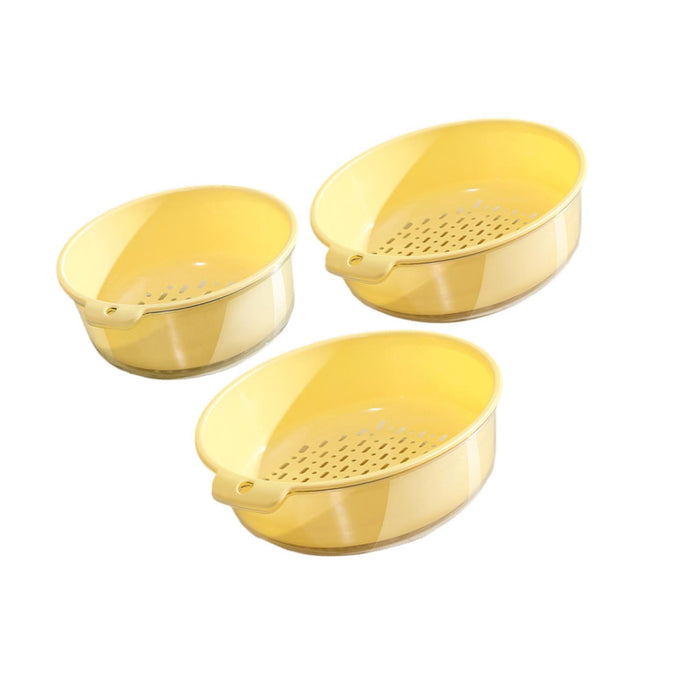 3 Pieces Vegetable Washing Basket Practical for Household Counter Restaurant Yellow