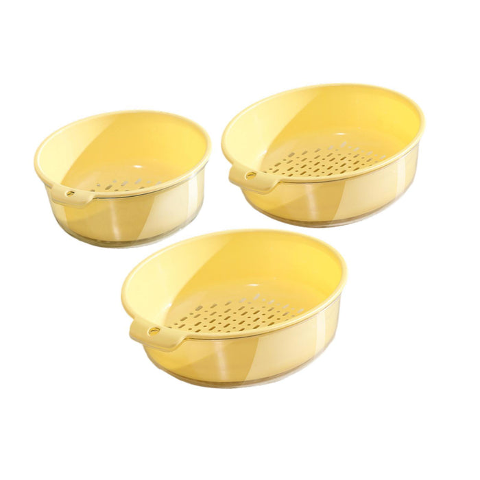 3 Pieces Vegetable Washing Basket Practical for Household Counter Restaurant Yellow