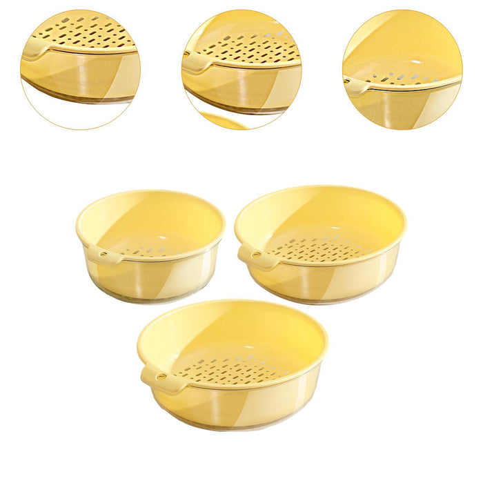 3 Pieces Vegetable Washing Basket Practical for Household Counter Restaurant Yellow