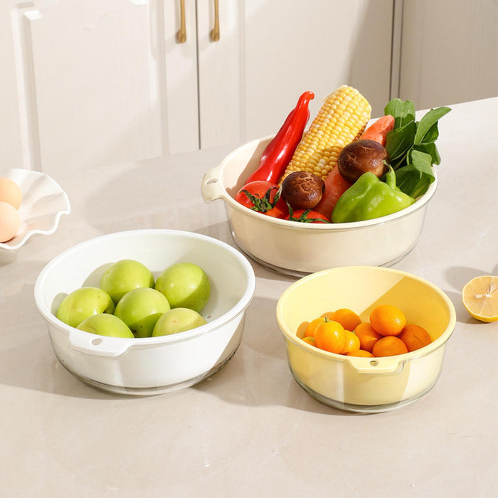 3 Pieces Vegetable Washing Basket Practical for Household Counter Restaurant Yellow