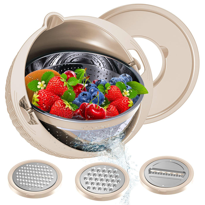 Colander with Mixing Bowl Set Utility Veggie Wash for Slicing Cooking Baking Beige