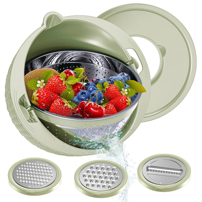 Colander with Mixing Bowl Set Utility Veggie Wash for Slicing Cooking Baking Light Green