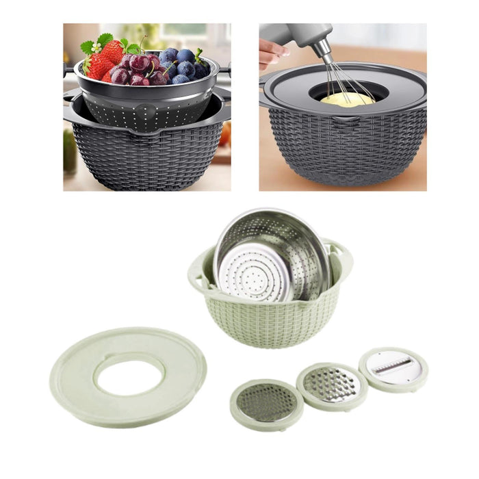 Colander with Mixing Bowl Set Utility Veggie Wash for Slicing Cooking Baking Light Green