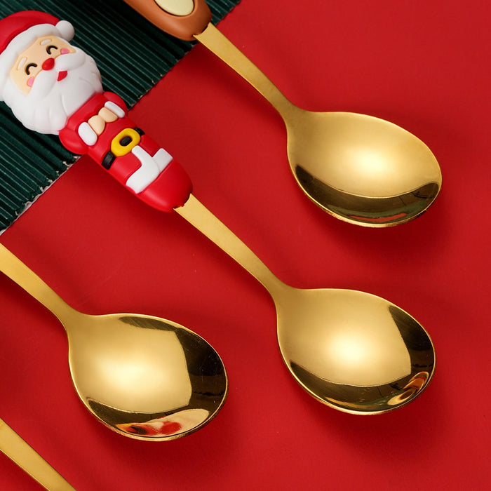 2Pcs Christmas Spoon and Fork Set Xmas Dessert Spoons for Iced Tea Ice Cream Santa Claus