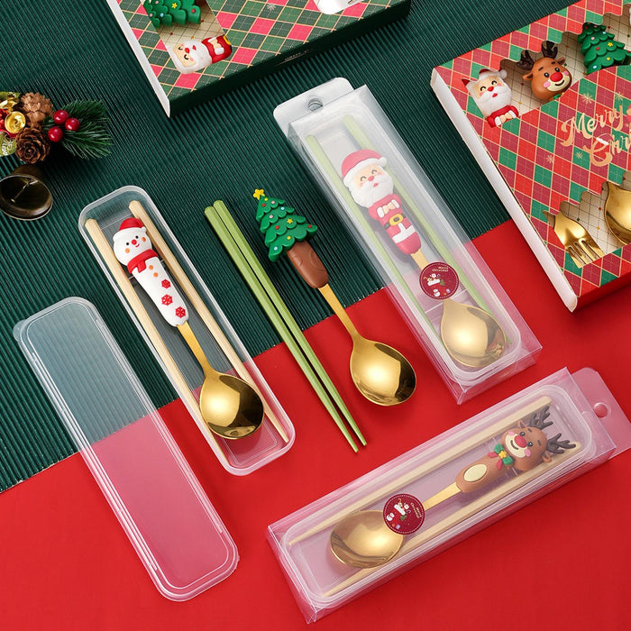 2Pcs Christmas Spoon and Fork Set Xmas Dessert Spoons for Iced Tea Ice Cream Santa Claus