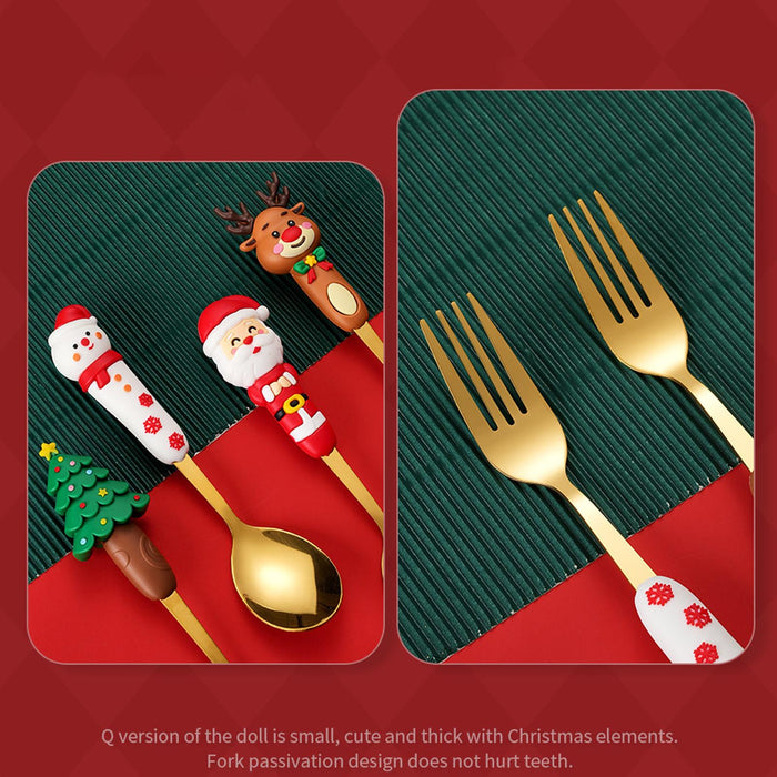 2Pcs Christmas Spoon and Fork Set Xmas Dessert Spoons for Iced Tea Ice Cream Elk