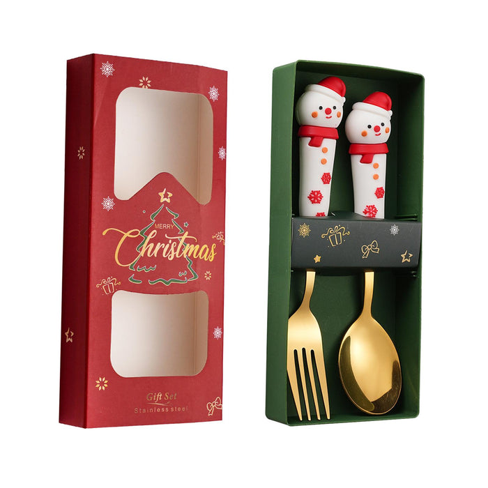 2Pcs Christmas Spoon and Fork Set Xmas Dessert Spoons for Iced Tea Ice Cream Snowman