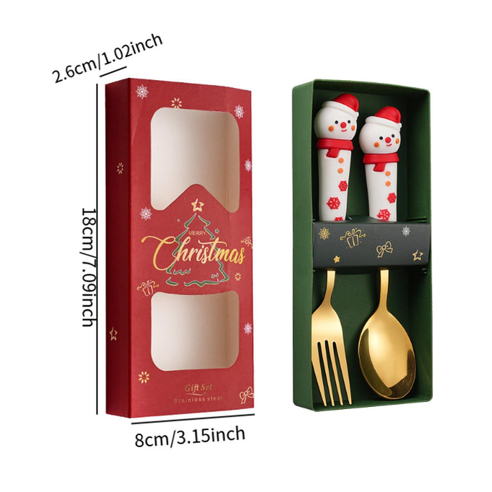 2Pcs Christmas Spoon and Fork Set Xmas Dessert Spoons for Iced Tea Ice Cream Snowman