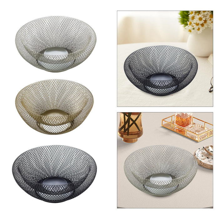 Snack Tray Hollow Design Iron Fruit Basket for Kitchen Countertop Restaurant Silver