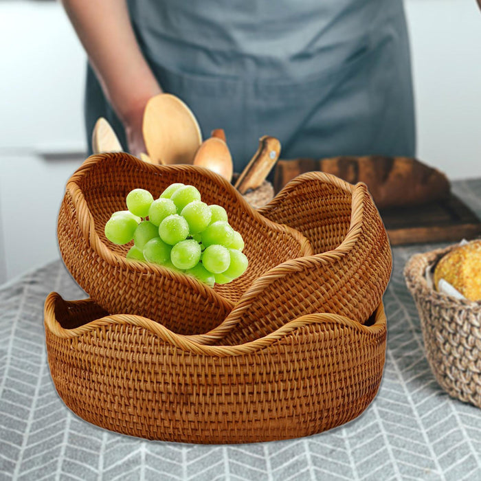 3Pcs Rattan Bowl Basket Tabletop Food Serving Basket for Food Snacks Outdoor