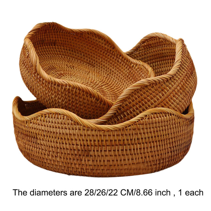 3Pcs Rattan Bowl Basket Tabletop Food Serving Basket for Food Snacks Outdoor