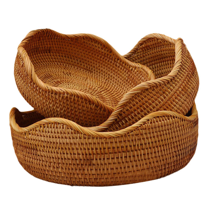 3Pcs Rattan Bowl Basket Tabletop Food Serving Basket for Food Snacks Outdoor