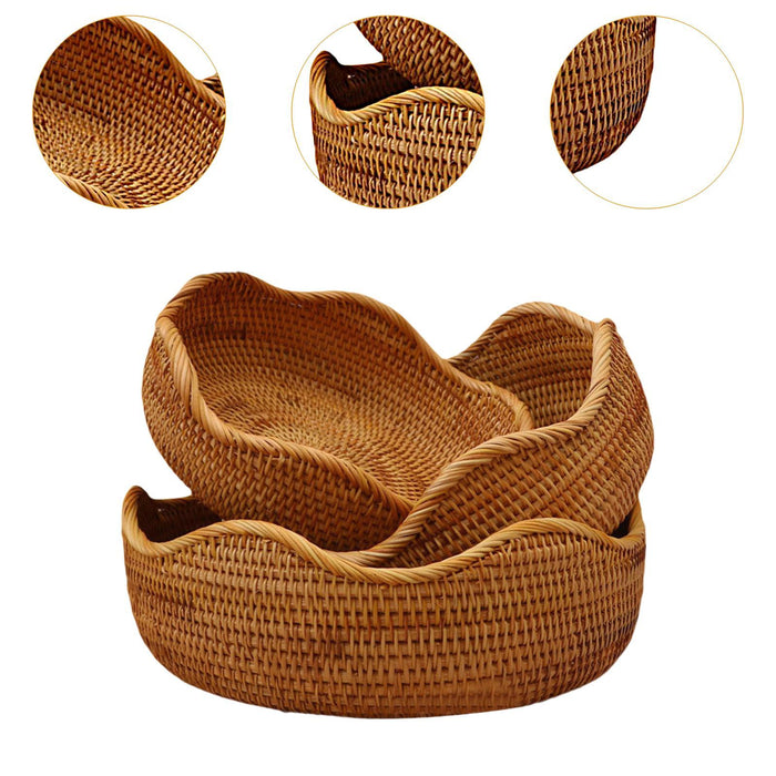 3Pcs Rattan Bowl Basket Tabletop Food Serving Basket for Food Snacks Outdoor