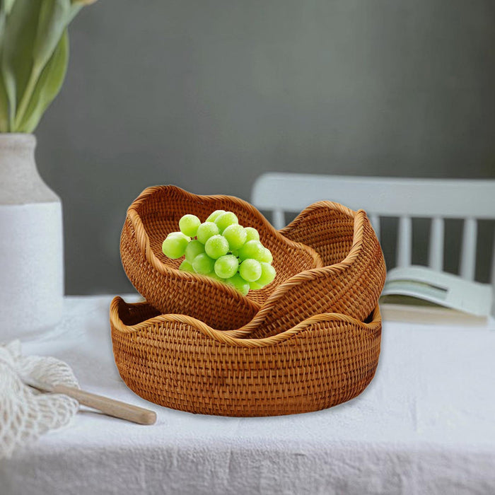 3Pcs Rattan Bowl Basket Tabletop Food Serving Basket for Food Snacks Outdoor