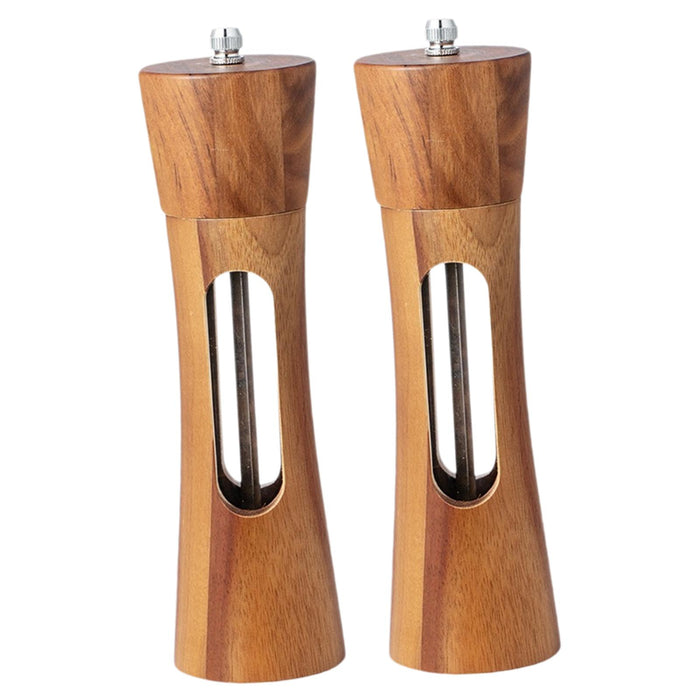 Wood Salt Grinder Small-size Easy to Use Peppermill for Sesame Kitchen Hotel 2 Pieces