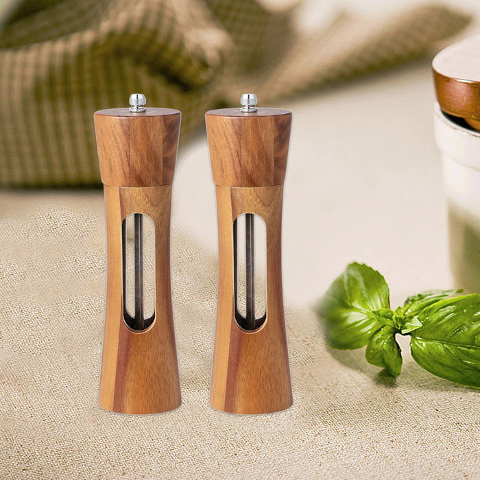 Wood Salt Grinder Small-size Easy to Use Peppermill for Sesame Kitchen Hotel 2 Pieces