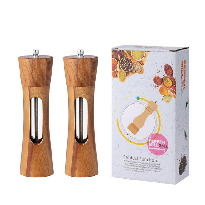 Wood Salt Grinder Small-size Easy to Use Peppermill for Sesame Kitchen Hotel 2 Pieces