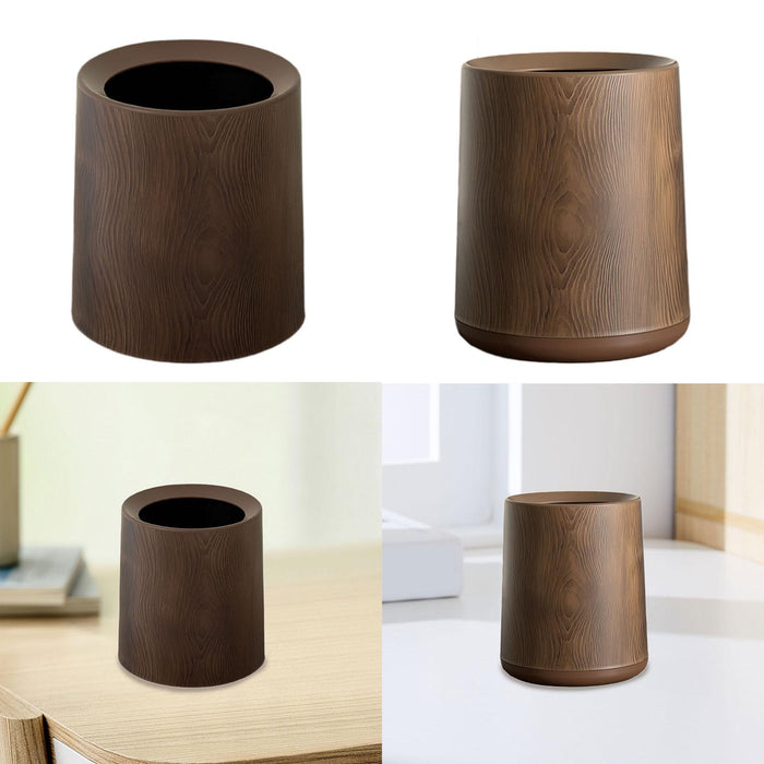 Wood Grain Plastic Trash Can Open Top for Bedroom Indoor Outdoor Living Room without base