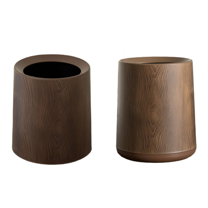 Wood Grain Plastic Trash Can Open Top for Bedroom Indoor Outdoor Living Room without base