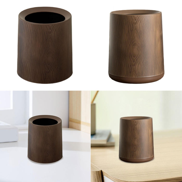 Wood Grain Plastic Trash Can Open Top for Bedroom Indoor Outdoor Living Room without base