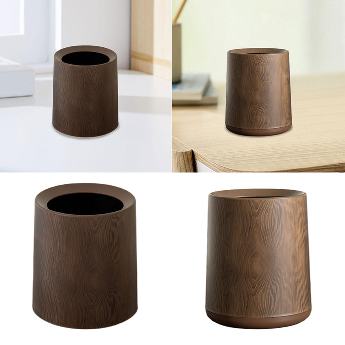 Wood Grain Plastic Trash Can Open Top for Bedroom Indoor Outdoor Living Room without base