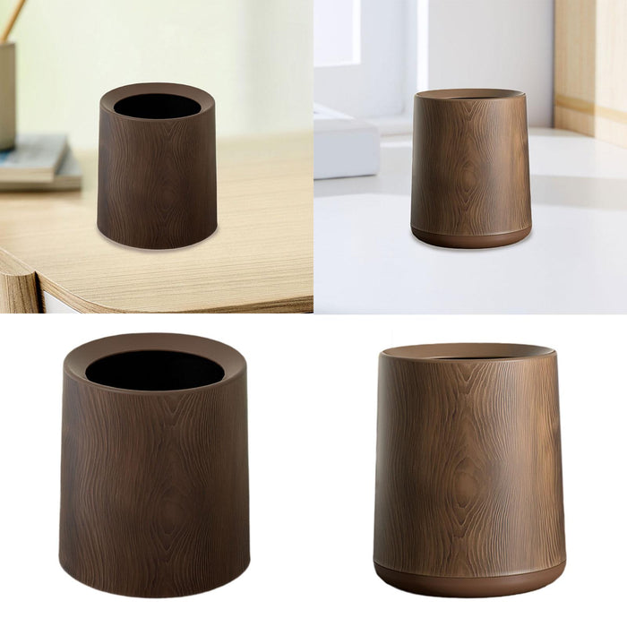 Wood Grain Plastic Trash Can Open Top for Bedroom Indoor Outdoor Living Room without base