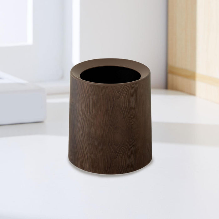 Wood Grain Plastic Trash Can Open Top for Bedroom Indoor Outdoor Living Room without base