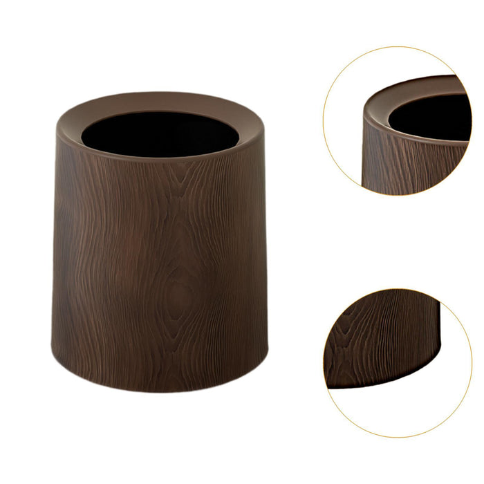 Wood Grain Plastic Trash Can Open Top for Bedroom Indoor Outdoor Living Room without base