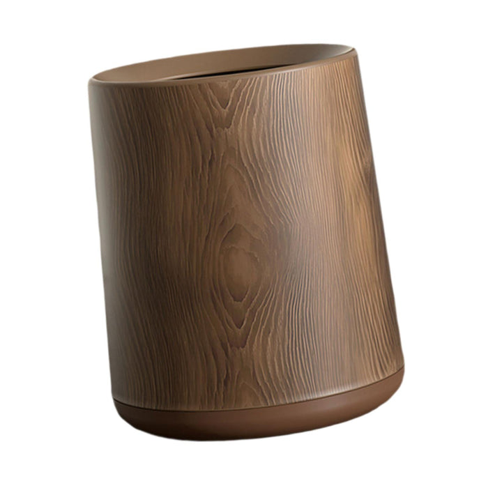 Wood Grain Plastic Trash Can Open Top for Bedroom Indoor Outdoor Living Room with base