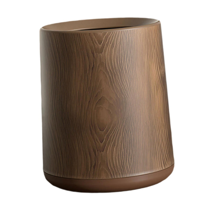 Wood Grain Plastic Trash Can Open Top for Bedroom Indoor Outdoor Living Room with base