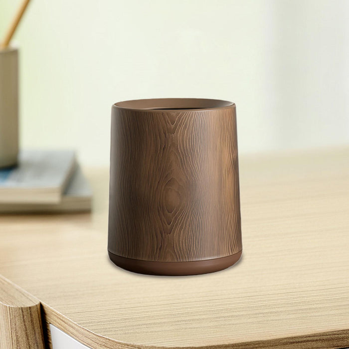 Wood Grain Plastic Trash Can Open Top for Bedroom Indoor Outdoor Living Room with base