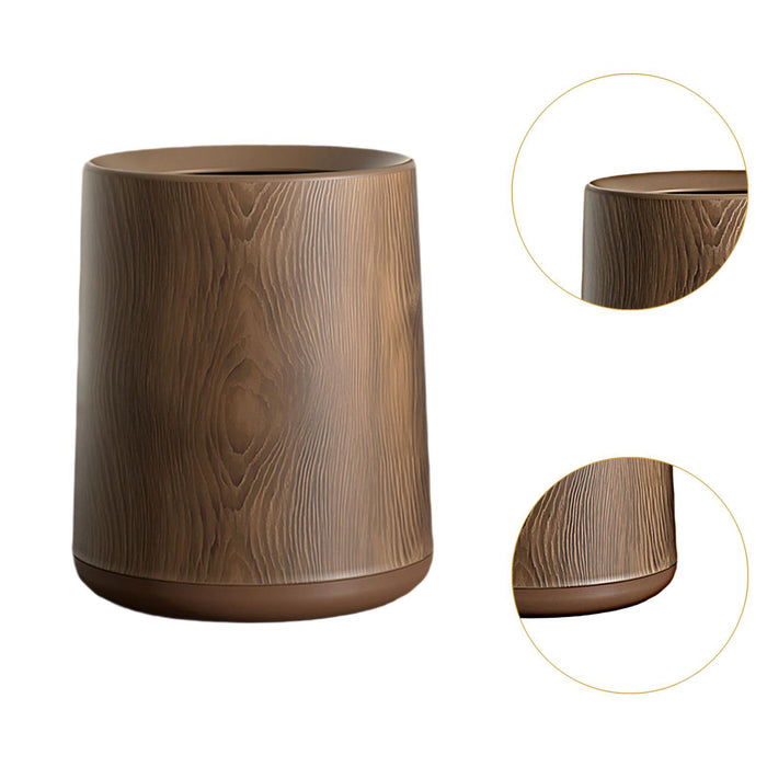 Wood Grain Plastic Trash Can Open Top for Bedroom Indoor Outdoor Living Room with base