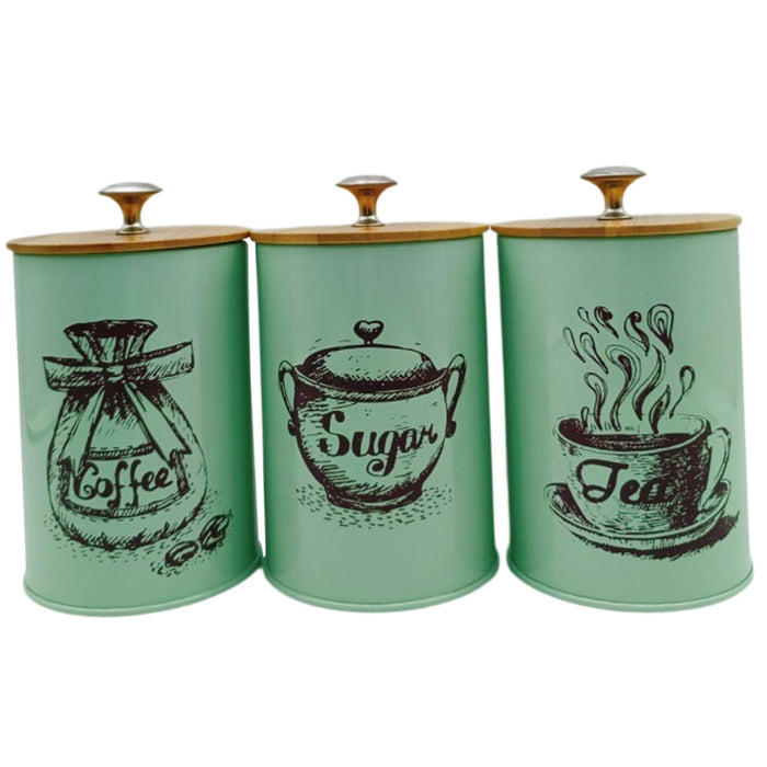 3x Coffee Tea Sugar Containers Iron Stylish Kitchen Canisters for Countertop Green