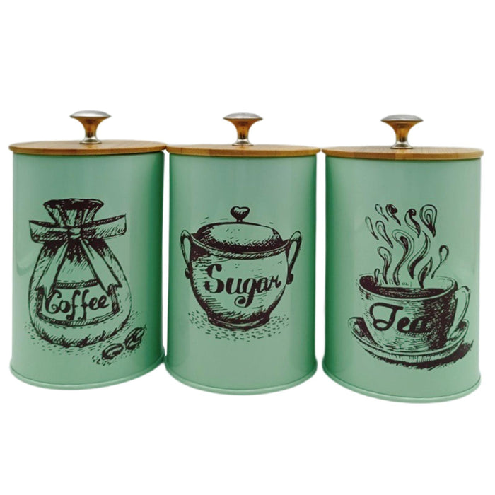 3x Coffee Tea Sugar Containers Iron Stylish Kitchen Canisters for Countertop Green