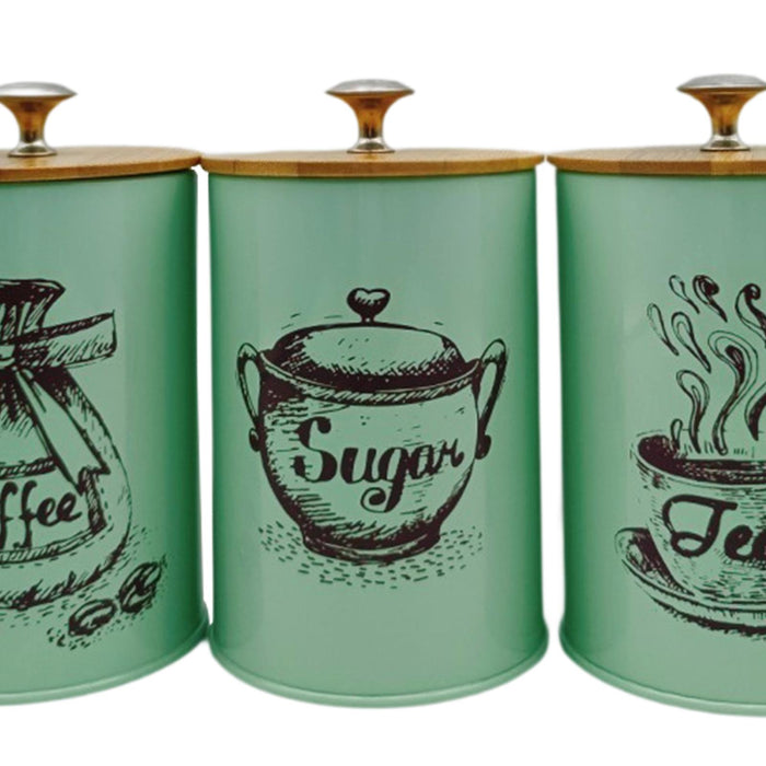 3x Coffee Tea Sugar Containers Iron Stylish Kitchen Canisters for Countertop Green