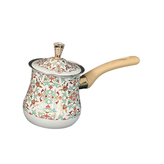 Stainless Steel Turkish Coffee Pot with Lid Melting Butter and Chocolate Pot 550ml Red Pattern