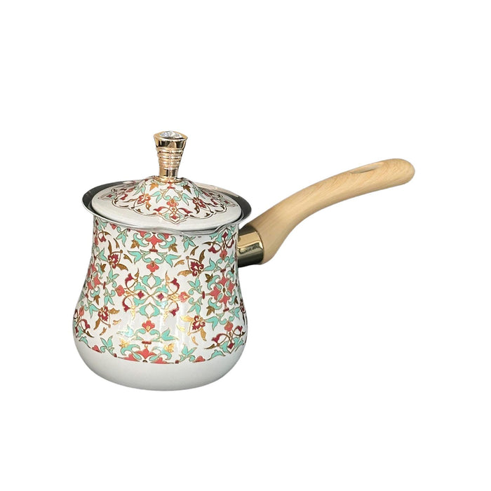 Stainless Steel Turkish Coffee Pot with Lid Melting Butter and Chocolate Pot 550ml Red Pattern