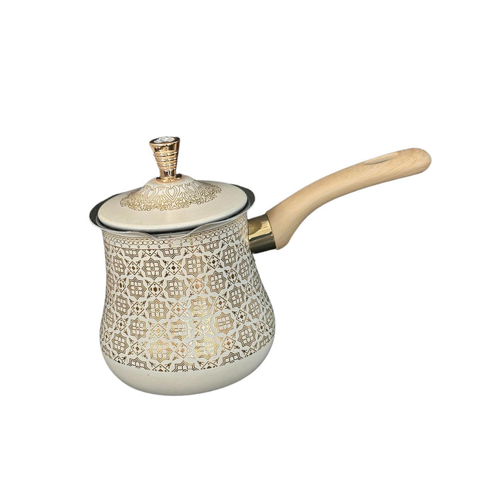 Stainless Steel Turkish Coffee Pot with Lid Melting Butter and Chocolate Pot 550ml Golden Pattern