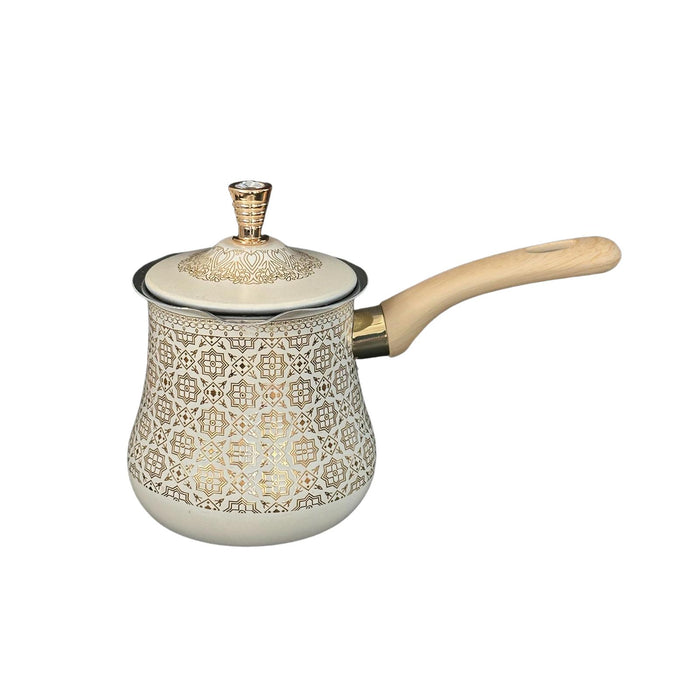 Stainless Steel Turkish Coffee Pot with Lid Melting Butter and Chocolate Pot 550ml Golden Pattern