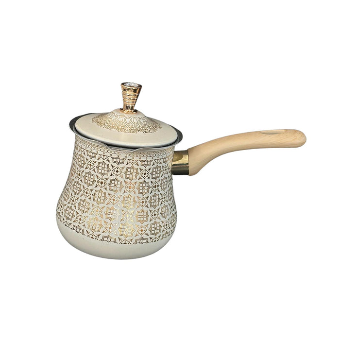 Stainless Steel Turkish Coffee Pot with Lid Melting Butter and Chocolate Pot 550ml Golden Pattern