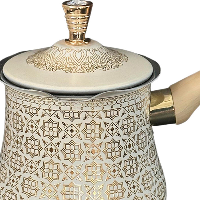 Stainless Steel Turkish Coffee Pot with Lid Melting Butter and Chocolate Pot 550ml Golden Pattern