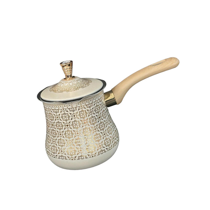 Stainless Steel Turkish Coffee Pot with Lid Melting Butter and Chocolate Pot 720ml Golden Pattern