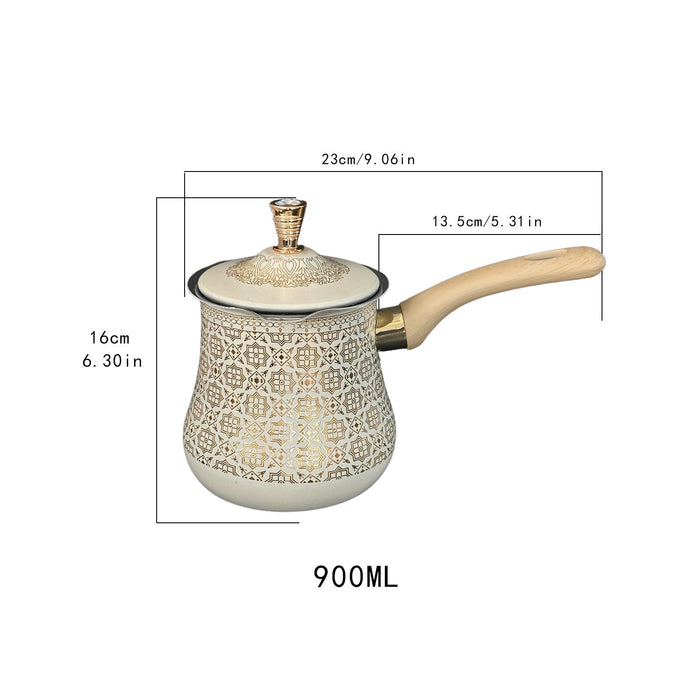 Stainless Steel Turkish Coffee Pot with Lid Melting Butter and Chocolate Pot 900ml Golden Pattern