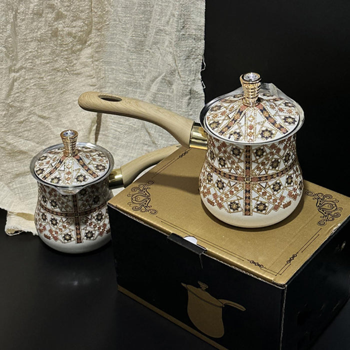 Stainless Steel Turkish Coffee Pot with Lid Melting Butter and Chocolate Pot 550ml Brown Pattern