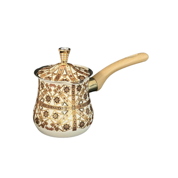 Stainless Steel Turkish Coffee Pot with Lid Melting Butter and Chocolate Pot 550ml Brown Pattern