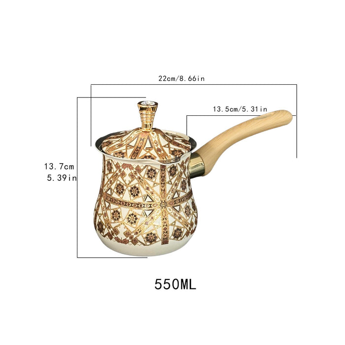 Stainless Steel Turkish Coffee Pot with Lid Melting Butter and Chocolate Pot 550ml Brown Pattern